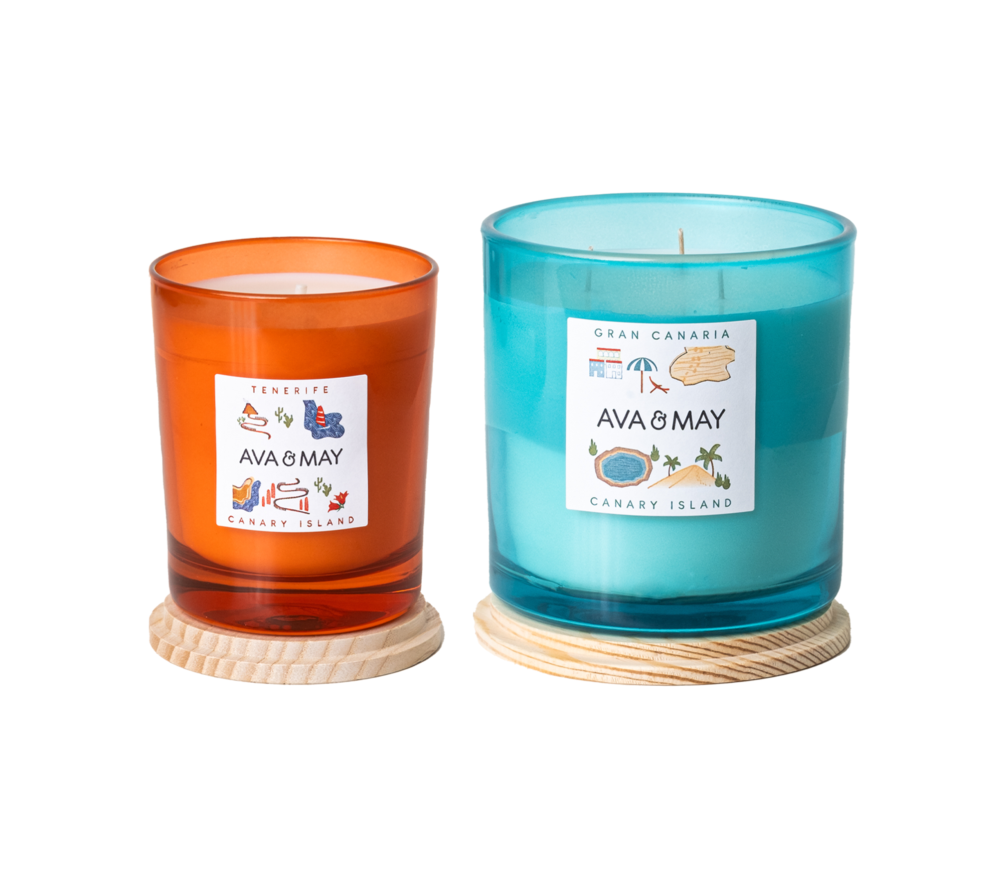 Canary Island Collection bestehend aus den Duftkerzen Tenerife und Gran Canaria, von AVA & MAY