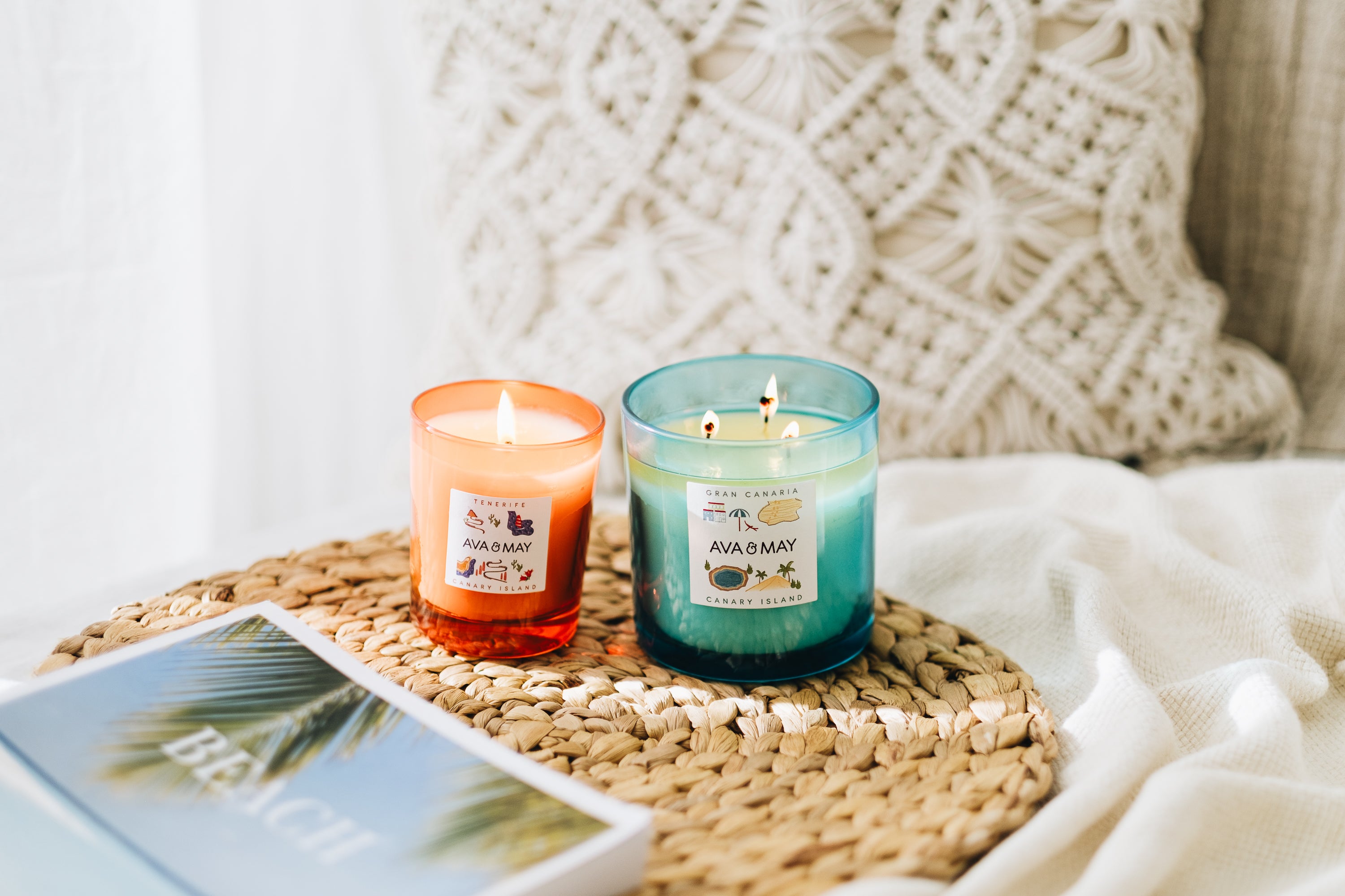 Canary Island Collection bestehend aus den Duftkerzen Tenerife und Gran Canaria, von AVA & MAY