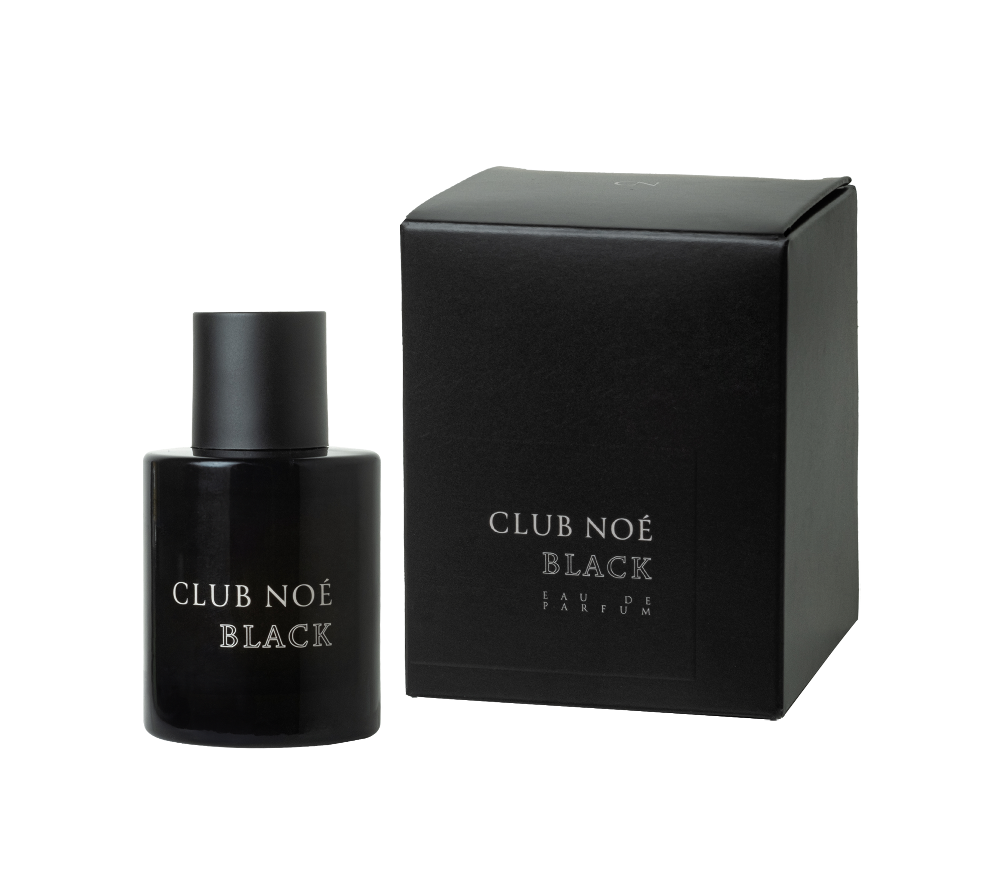 Black Eau de Parfum mit frisch-würzigem Unisex-Duft, in schwarzer Flasche, von Club Noe