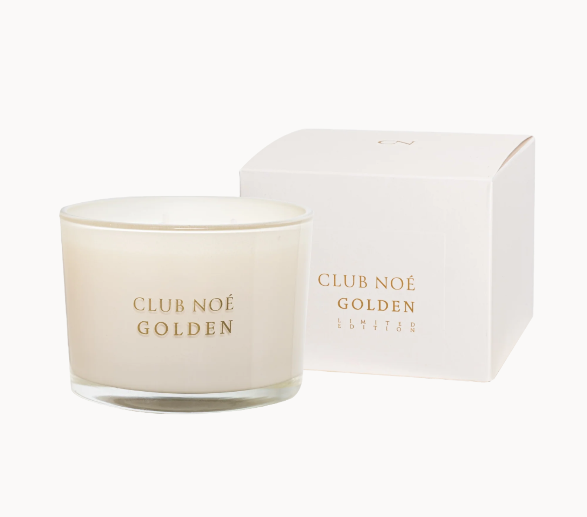 Golden große Duftkerze mit dem Duft süßer Vanille in goldenem Glas, von Club Noe