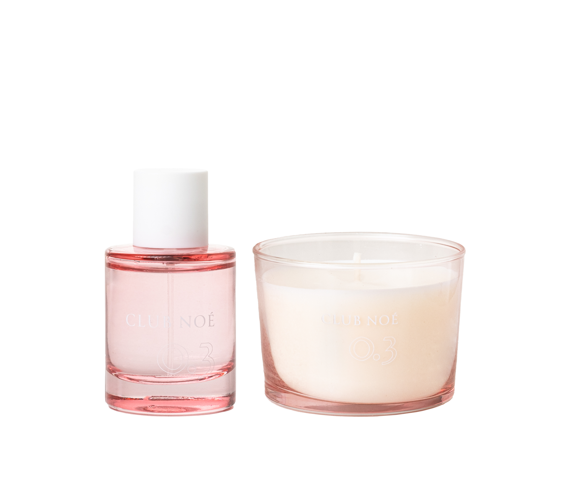 0.3 Soul Set bestehend aus 0.3 Duftkerze und 0.3 Eau de Parfum im rosa Glas, von Club Noe