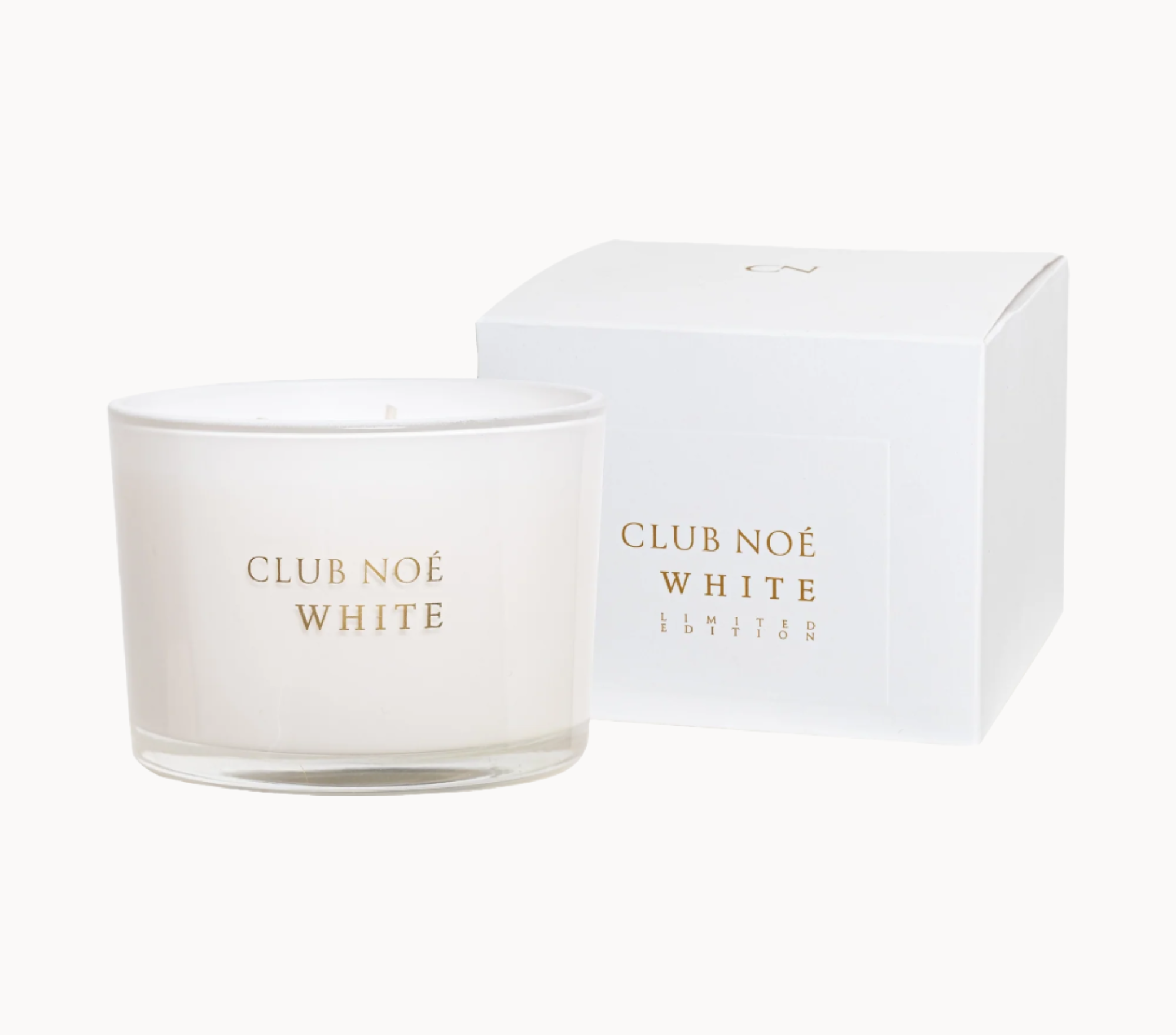 White große Duftkerze in weißem Glas, von Club Noe