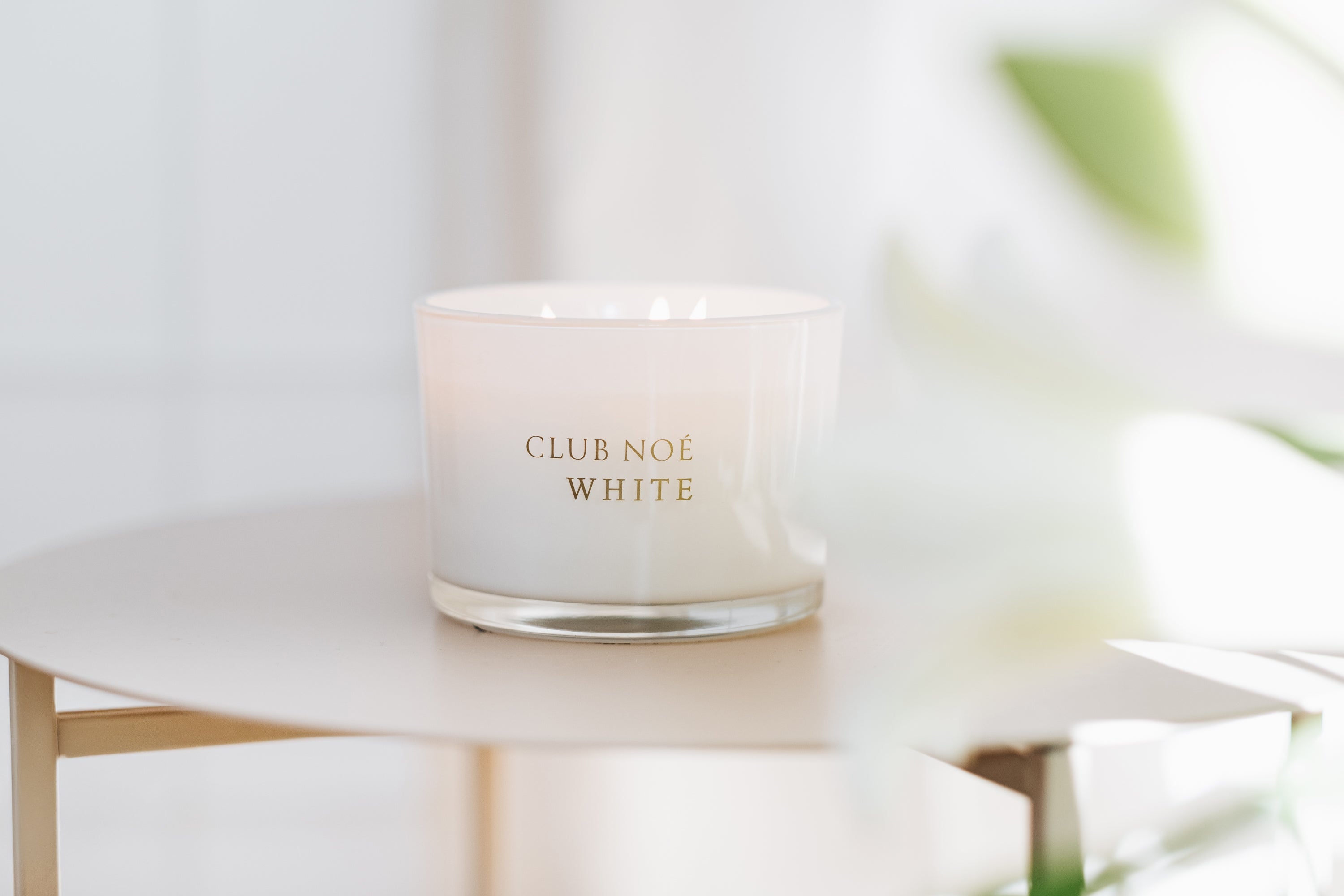 White große Duftkerze in weißem Glas, von Club Noe