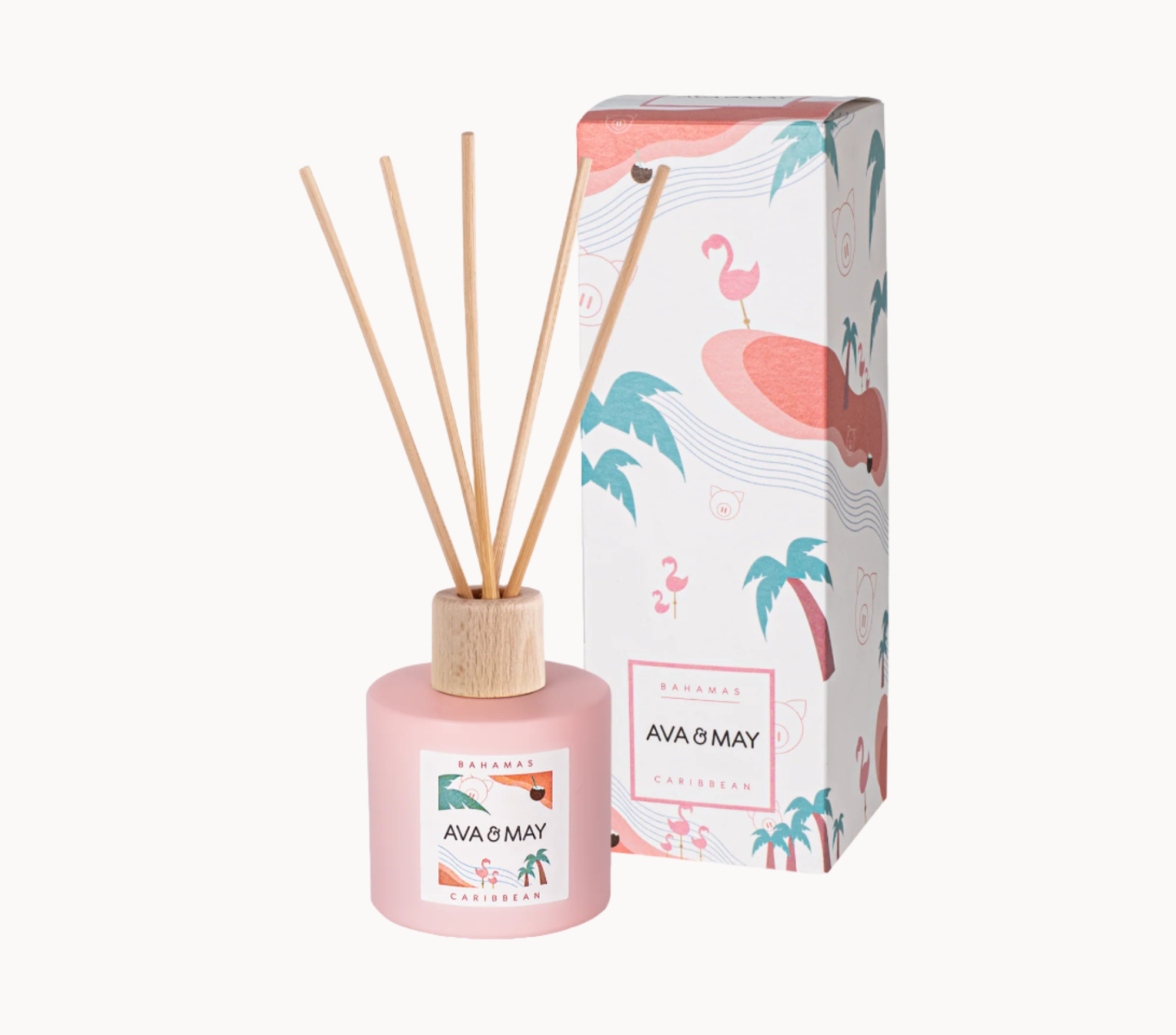 Bahamas Duftstäbchen mit Vanille Duftnote im rosa Glas, von AVA & MAY