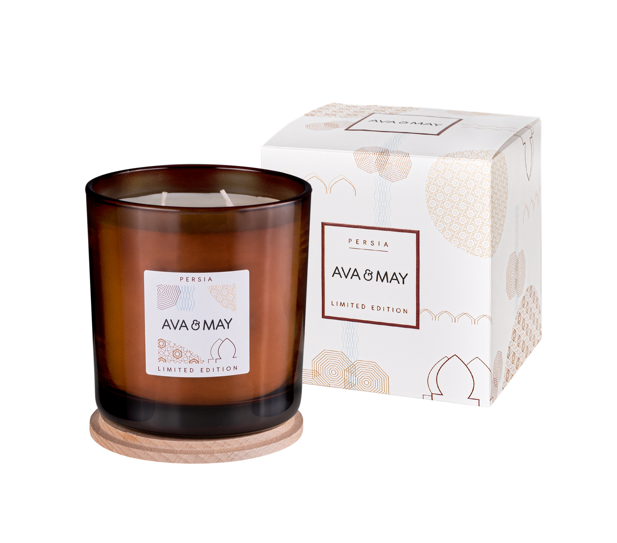 Persia große Duftkerze mit süßer Neroli Duftnote in braunem Glas, von AVA & MAY