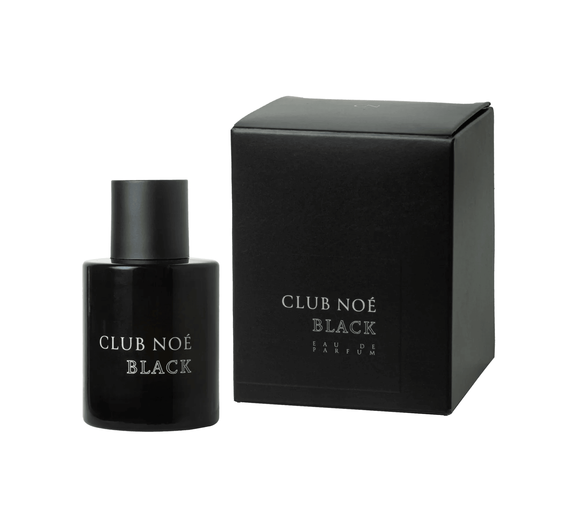Black Eau de Parfum mit frisch-würzigem Unisex-Duft, in schwarzer Flasche, von Club Noe