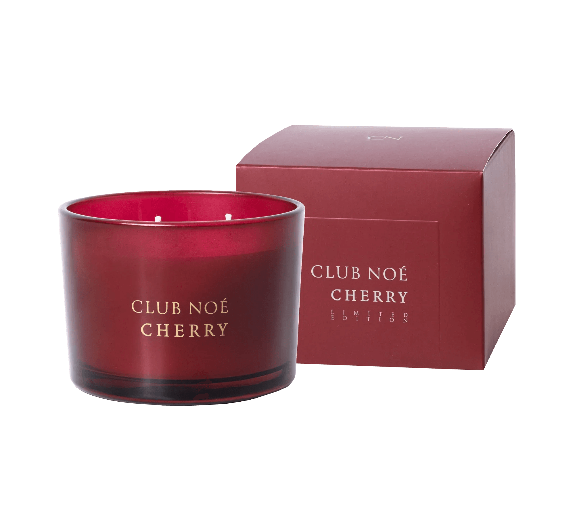 Cherry große Duftkerze mit dem frischen Duft von Kirschen in kirschrotem Glas, von Club Noe