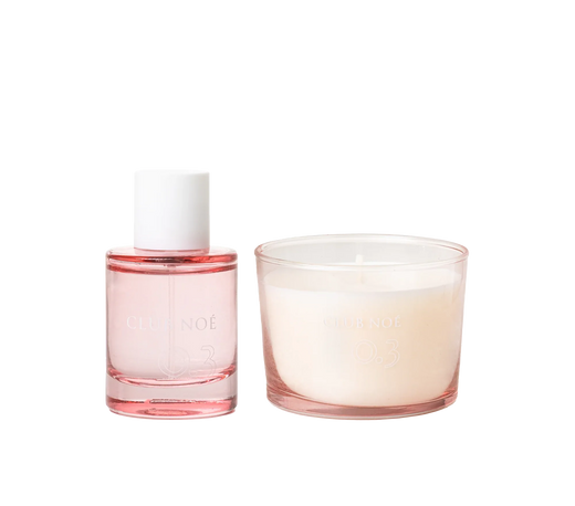 0.3 Soul Set bestehend aus 0.3 Duftkerze und 0.3 Eau de Parfum im rosa Glas, von Club Noe