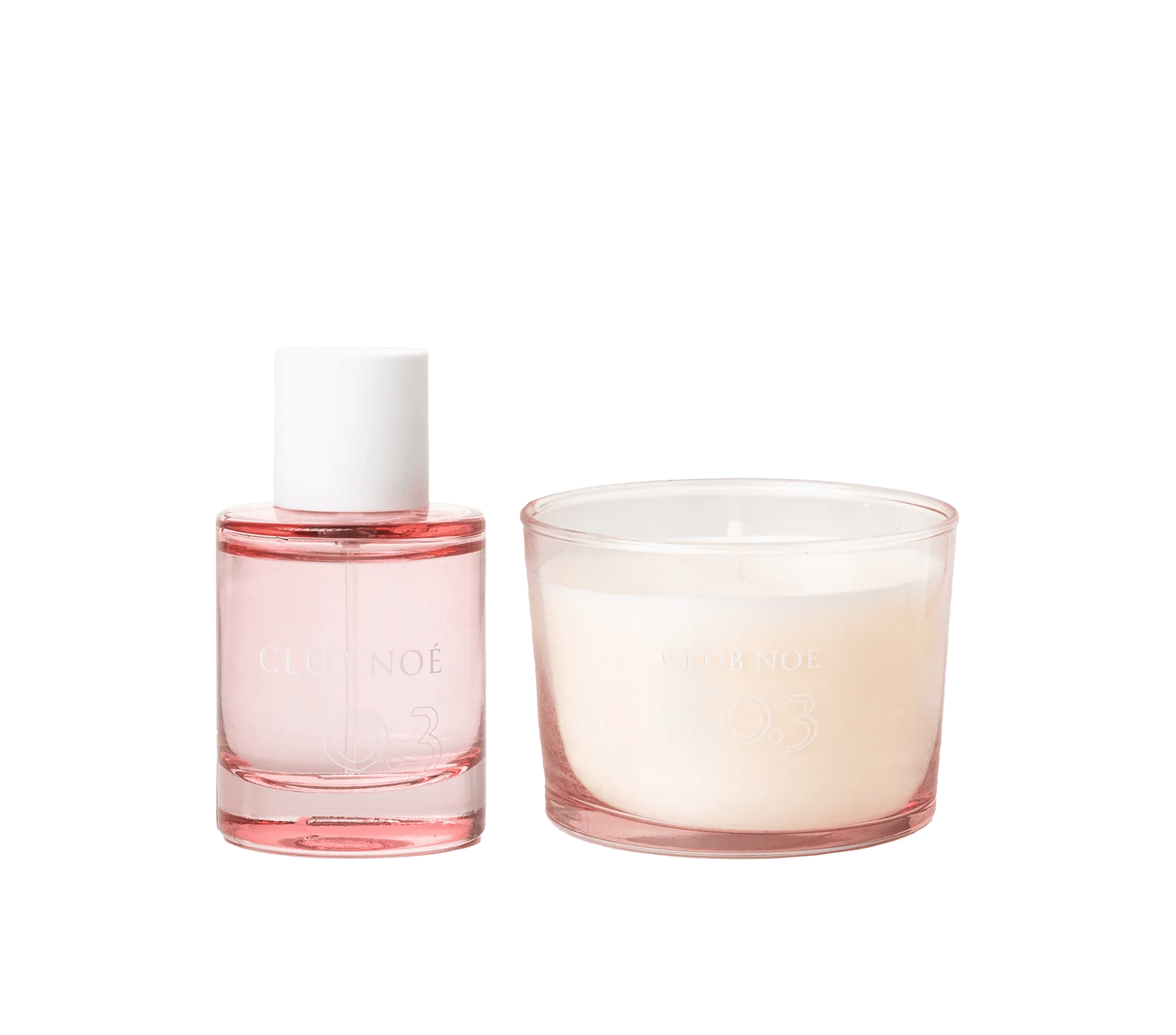 0.3 Soul Set bestehend aus 0.3 Duftkerze und 0.3 Eau de Parfum im rosa Glas, von Club Noe