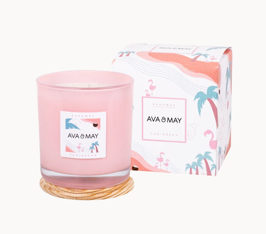 Bahamas große Duftkerze mit exotischer Duftnote in rosa Glas, von AVA & MAY