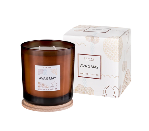 Persia große Duftkerze mit süßer Neroli Duftnote in braunem Glas, von AVA & MAY